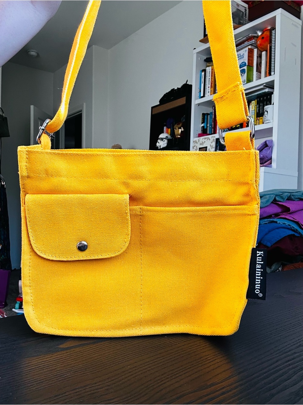 Kulaininuo Yellow Canvas Crossbody Bag Adjustable Strap Travel Casual Purse
